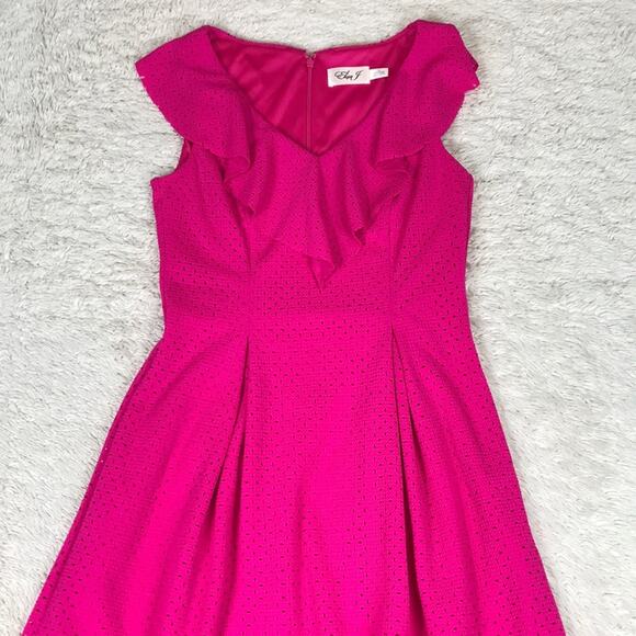 Eliza J Bright Pink Ruffle Fit & Flare Pleated Flowy Dress Barbiecore Cocktail - Picture 2 of 10